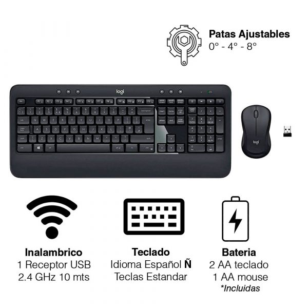 Kit de Teclado/Mouse Logitech MK540 Advanced Inalámbrico USB Negro, Blanco