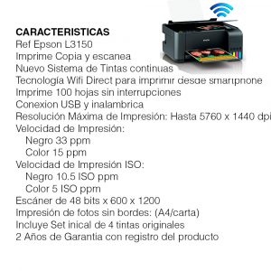 Impresora Multifuncional EPSON L3150 WiFi Direct