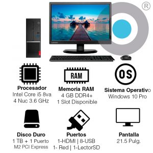 LenovoThinkCentre V530s CORE i3 8va DD 1TB RAM 4GB DVD-RW MON 21.5″ WIN10