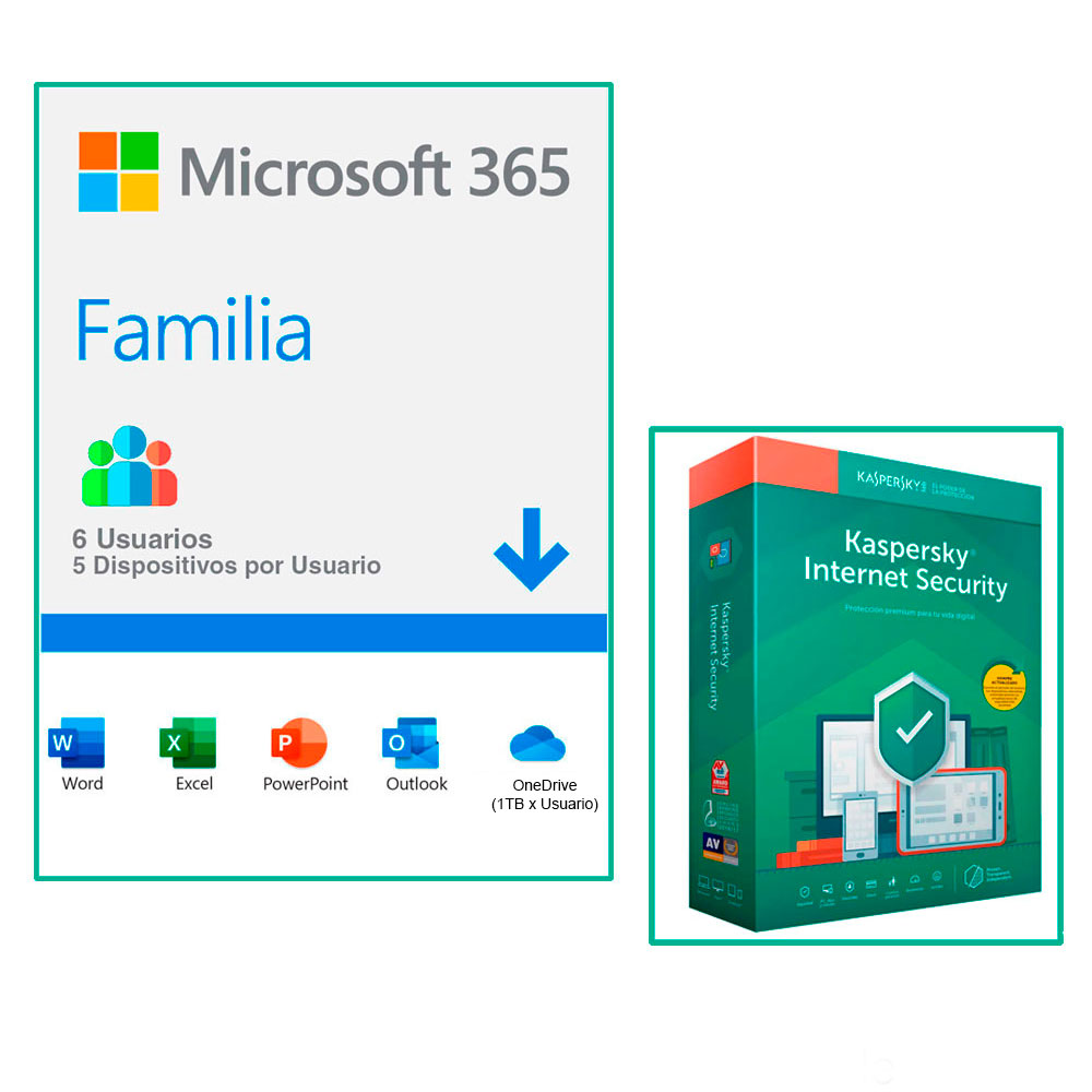 Microsoft 365 family 6 Usuarios Office + 1TB OneDrive + Kaspersky 1 Usuario  - Tecnoplaza